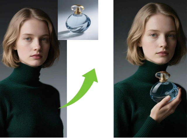 A celebrity presenting a perfume promotional image made with nano banana prompts.