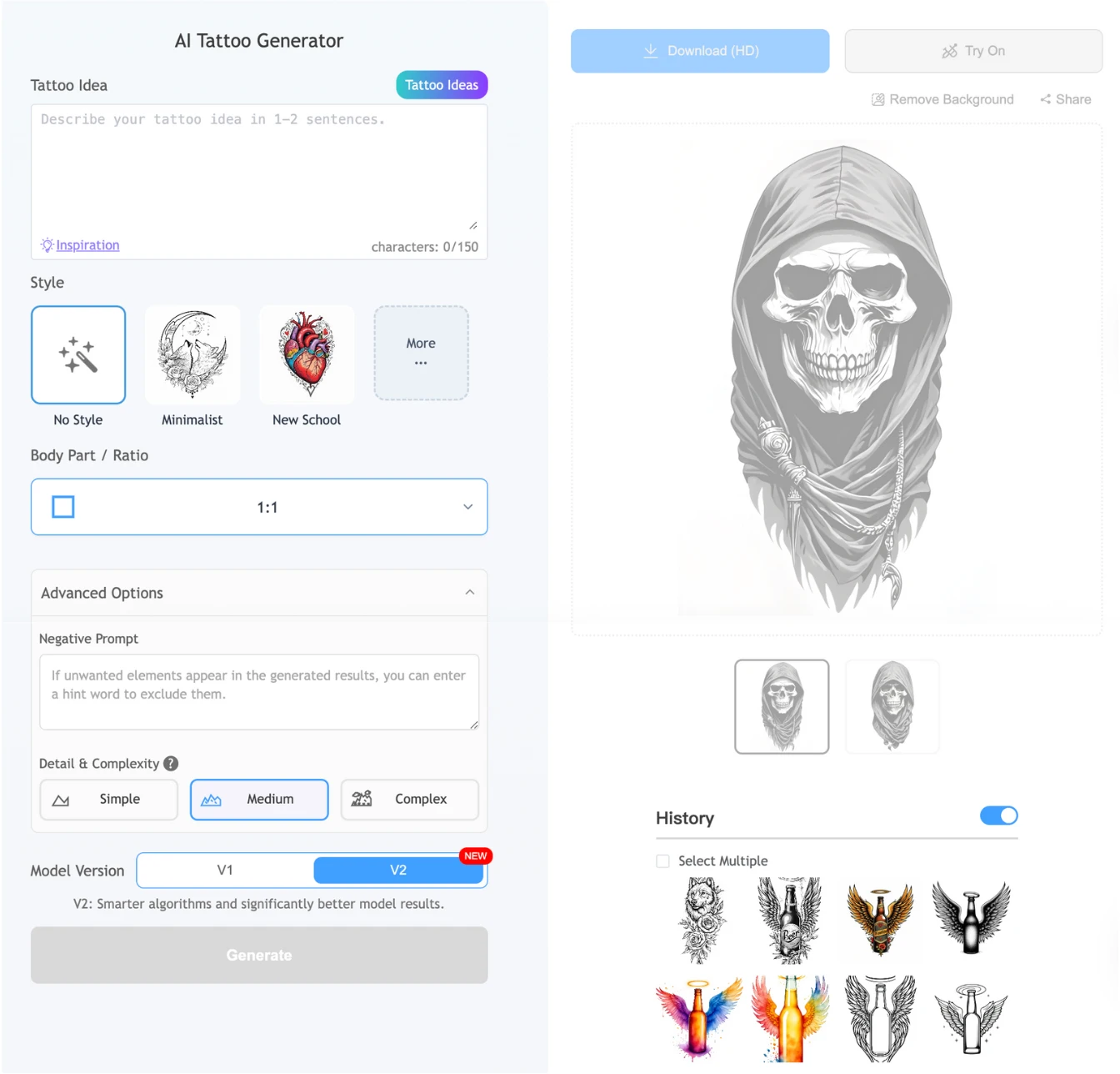 Remaker's ai tattoo generator interface for you.