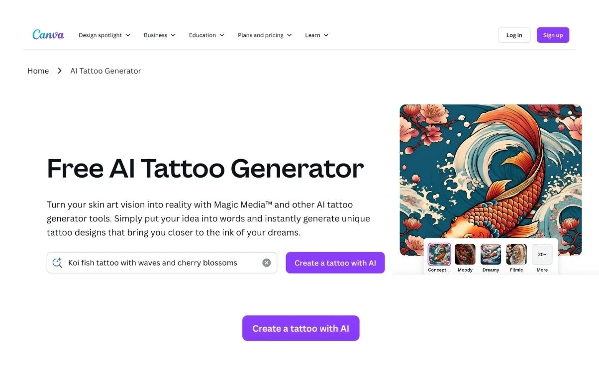 Canva’s ai tattoo generator interface for you.