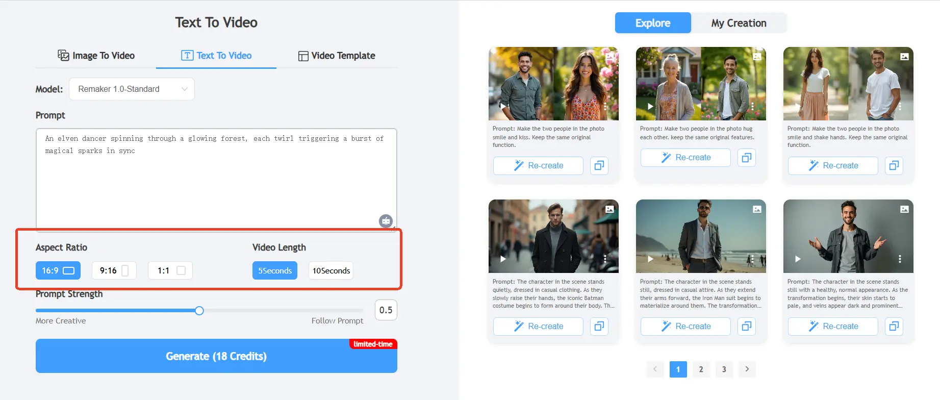 select aspect ratio and duration