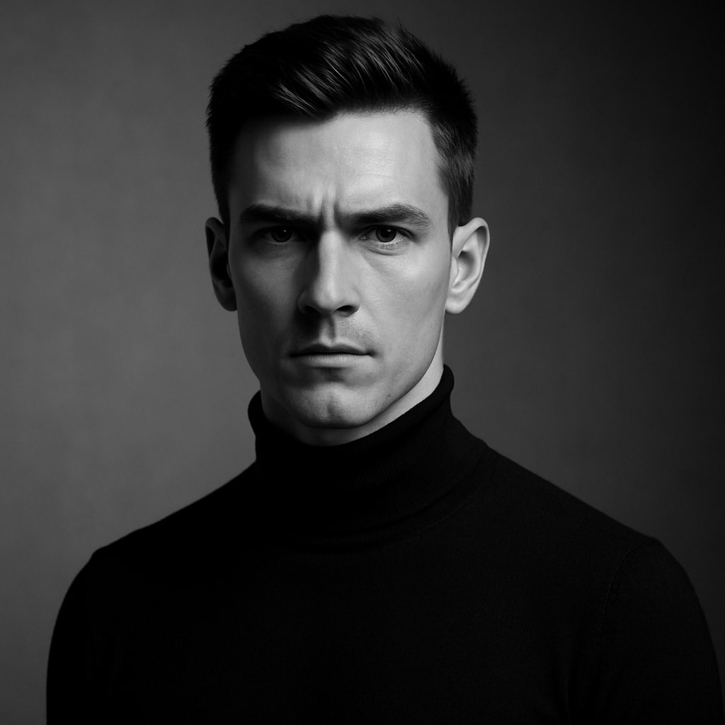 A striking black-and-white portrait created using ChatGPT Photo Editing Prompts.