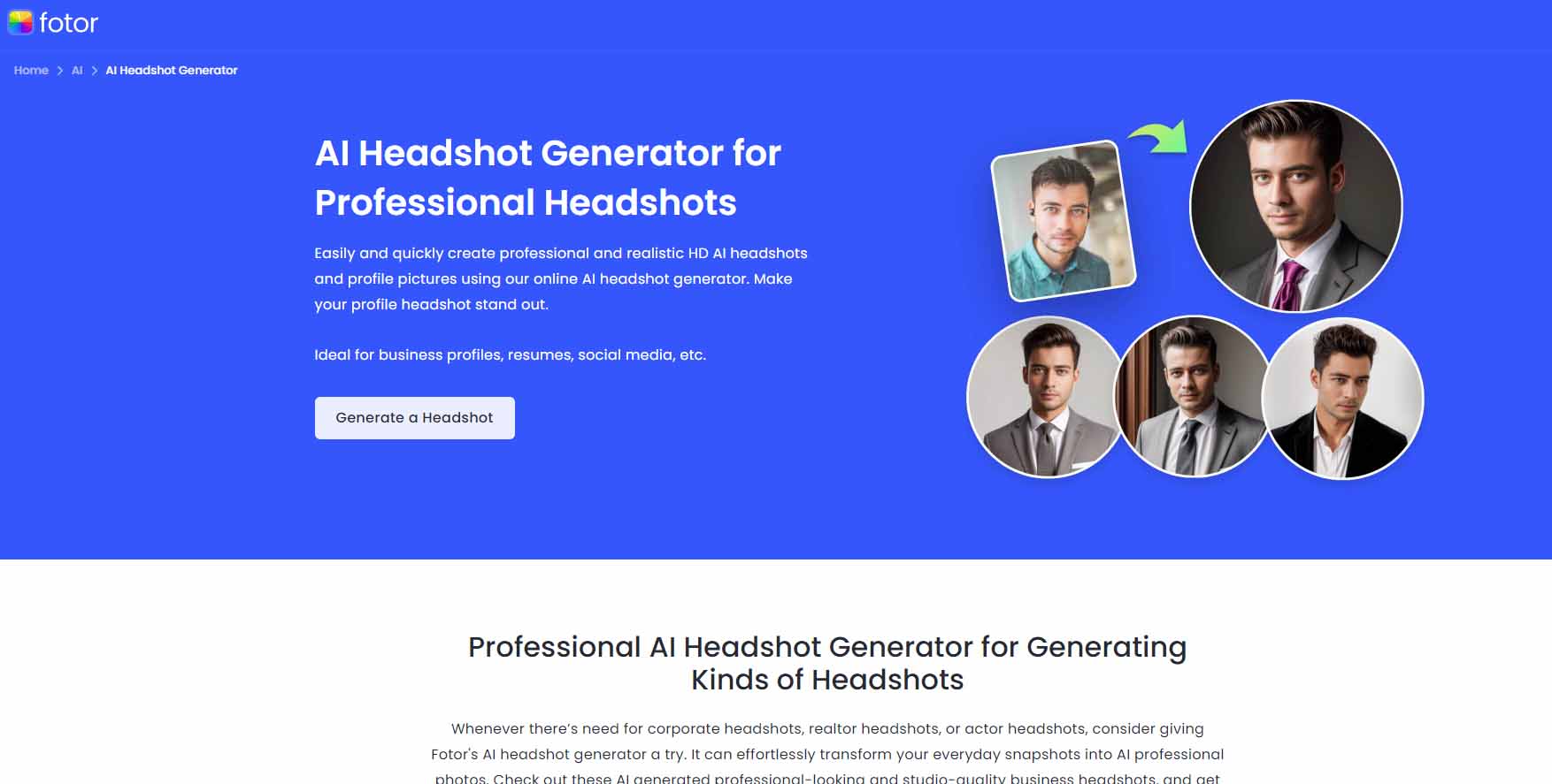 fotor professional headshot generator