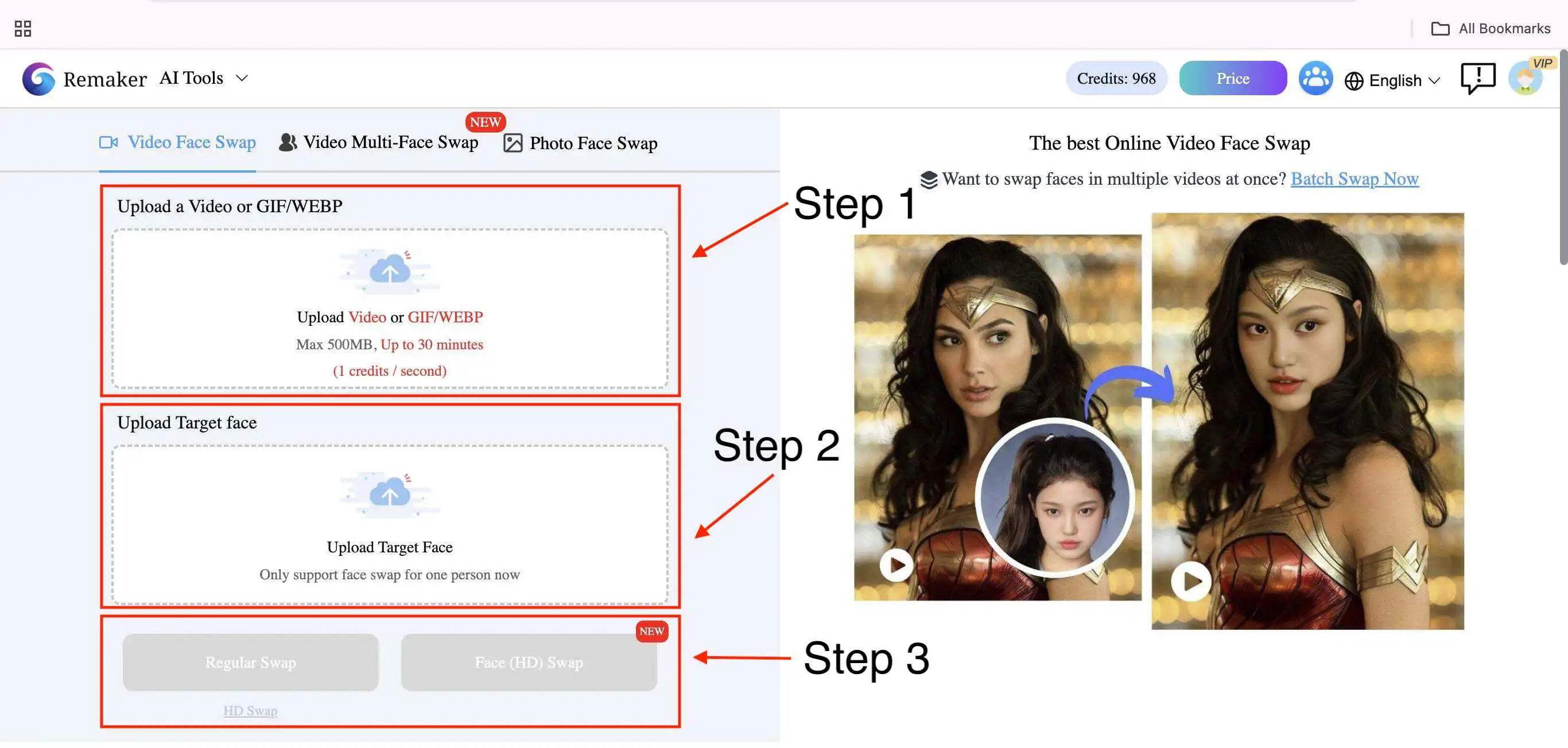 Step by Step guide of Remaker AI Celeb Deepfakes