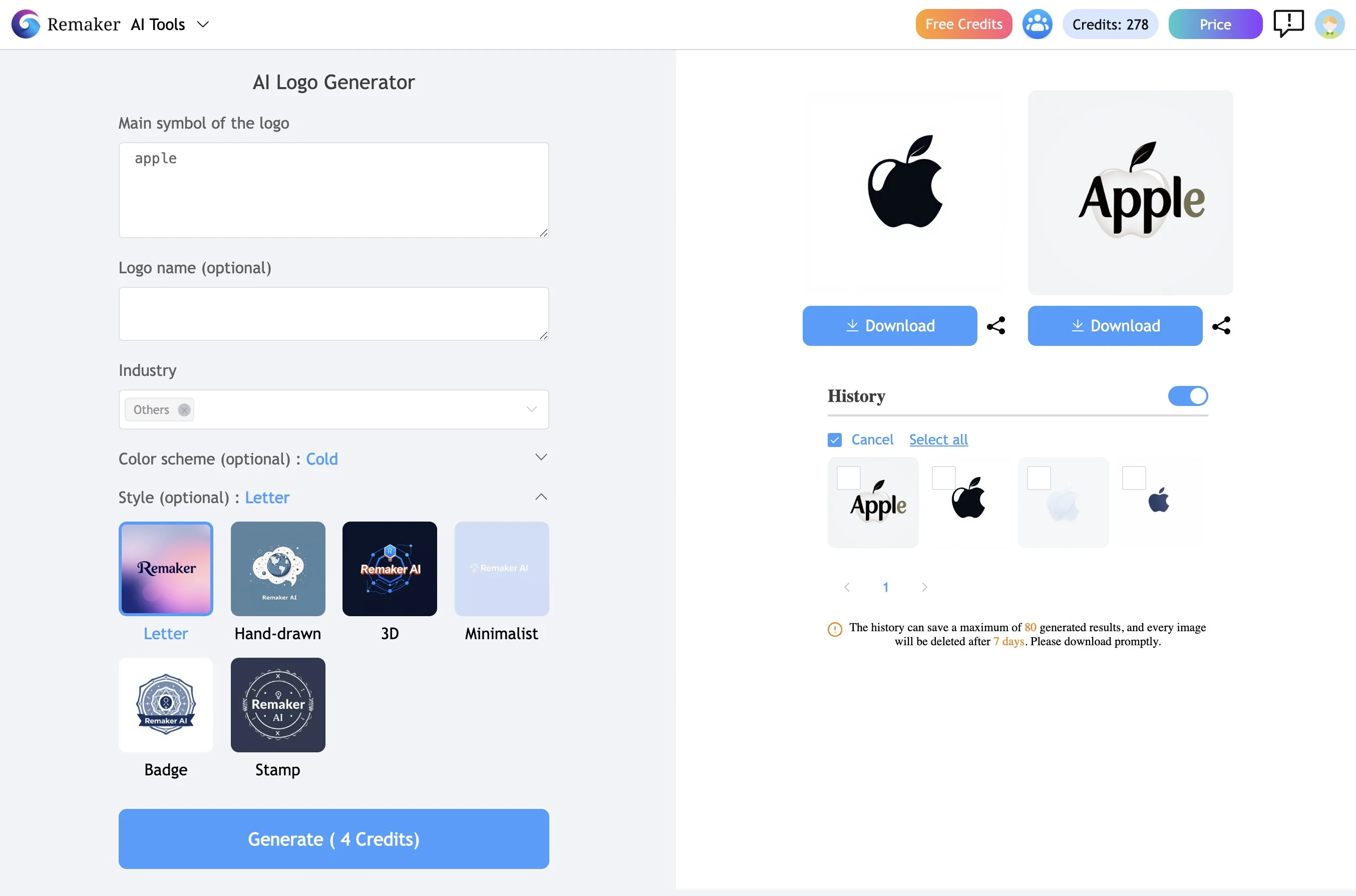 Results of Remaker AI Logo Generator