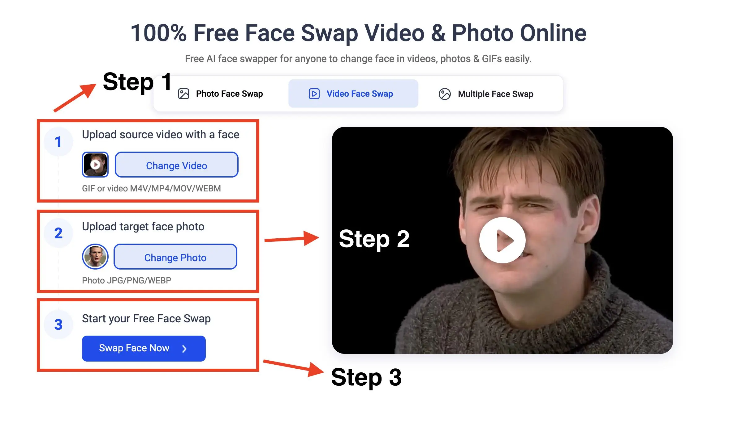 step by step guide of vidwud repalce face in video online