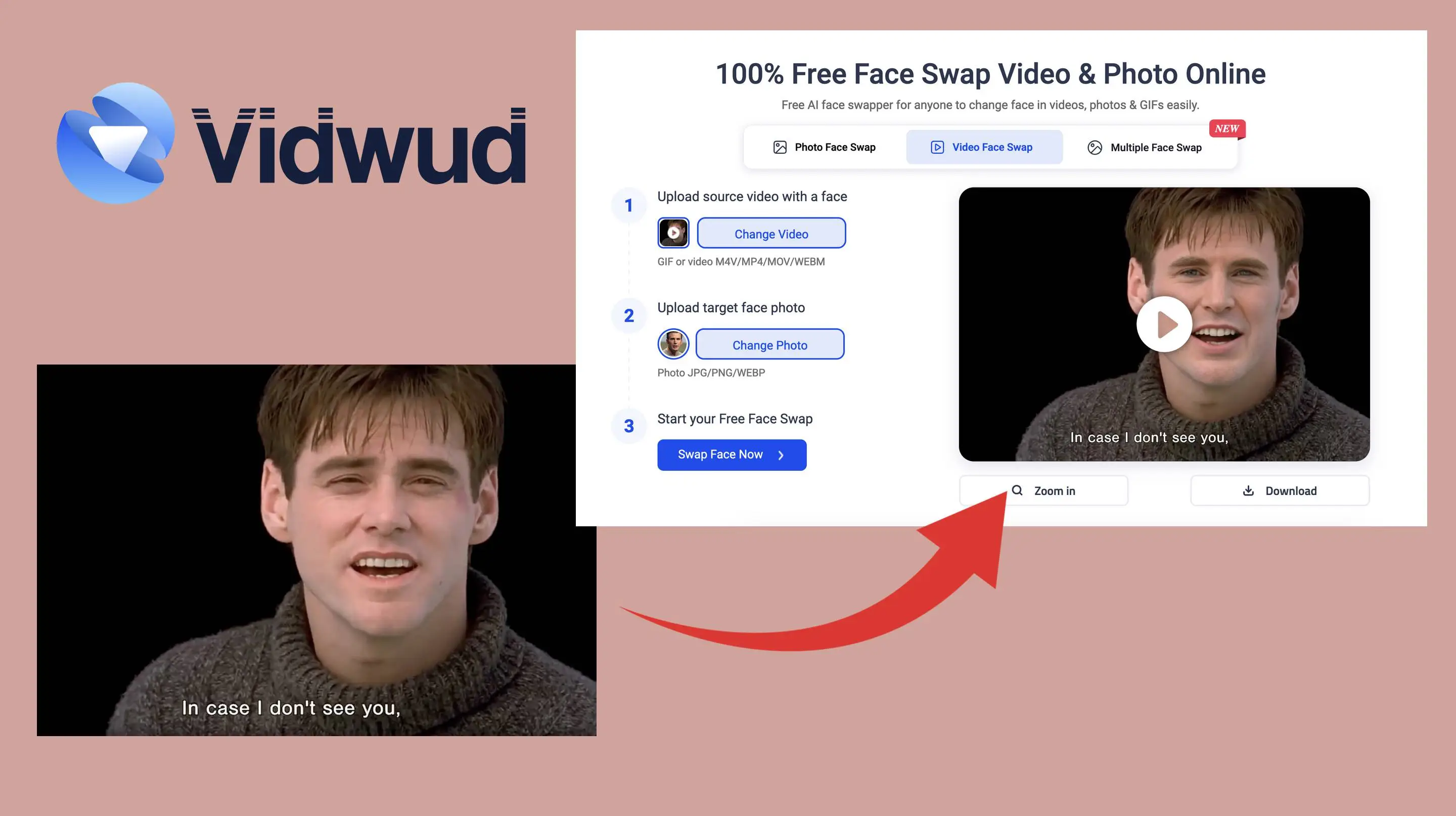 Result of vidwud repalce face in video online