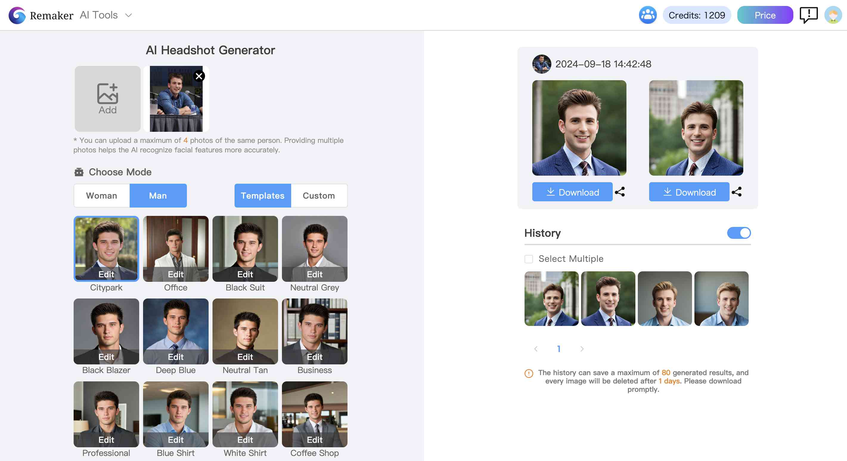 Results of Remaker AI Headshot Generator