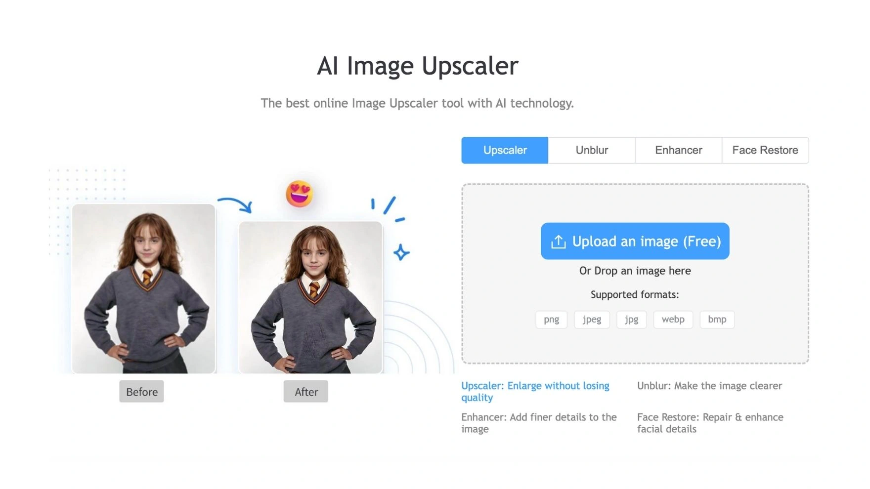 Our AI Image Upscaler tool interface for you.
