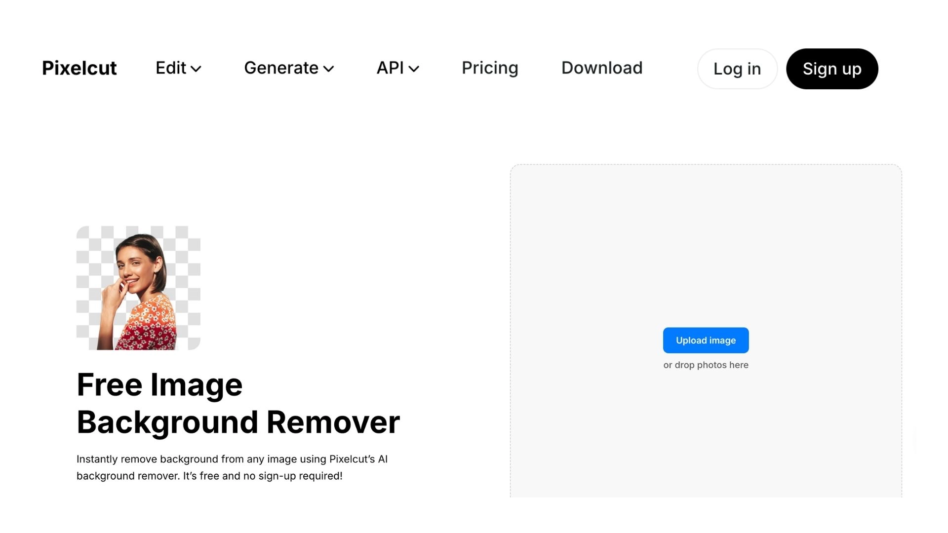Pixelcut's top background remover tool interface for you.