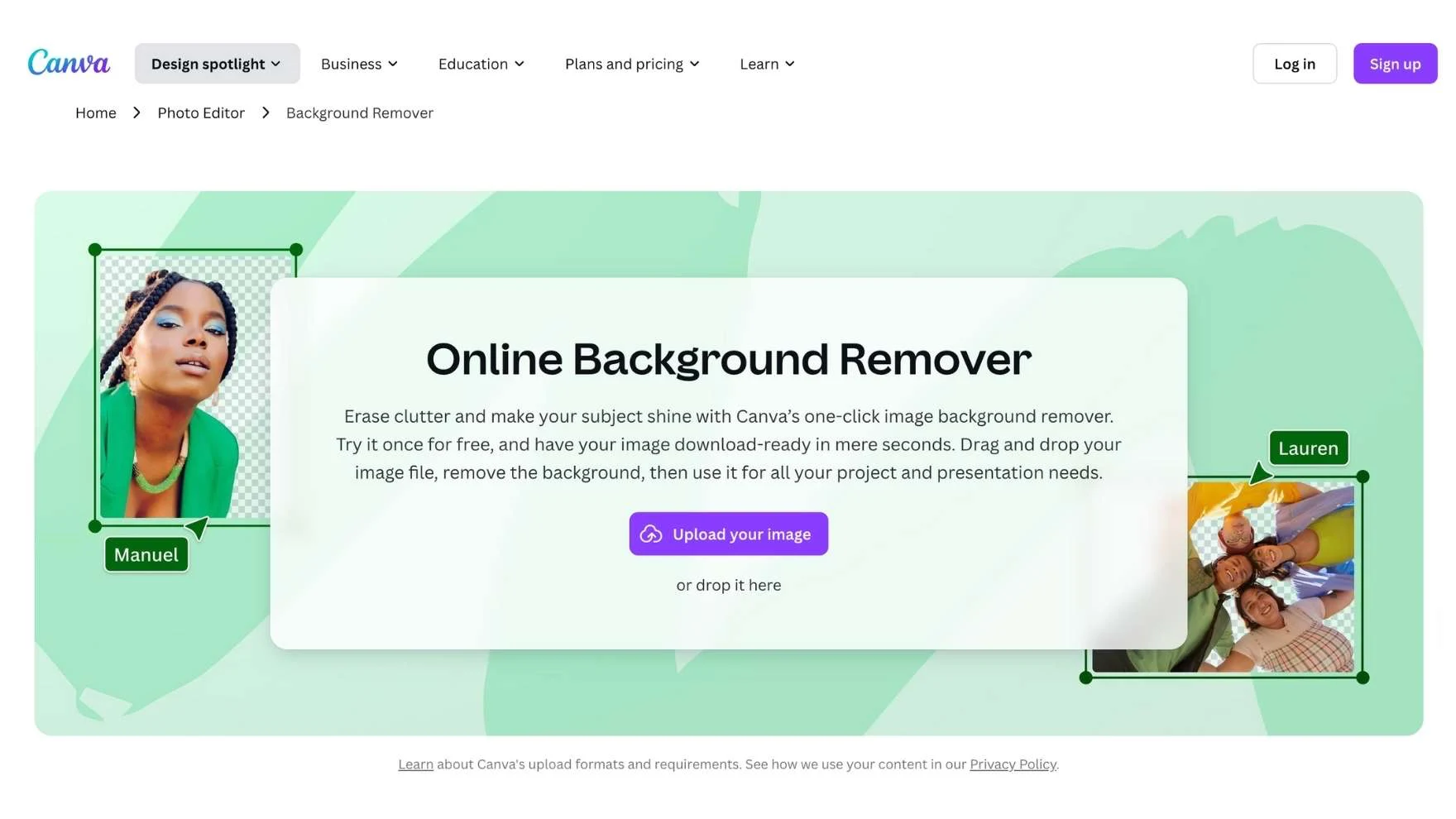 Canva's top background remover tool interface for you.